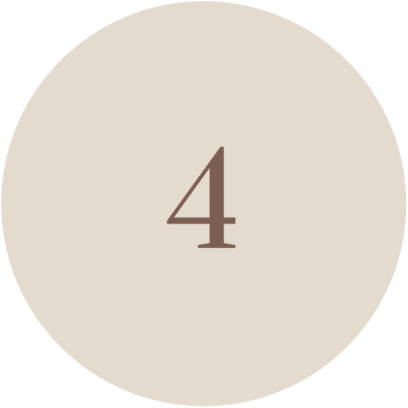 Number four printed in dark brown on a light beige circular background.