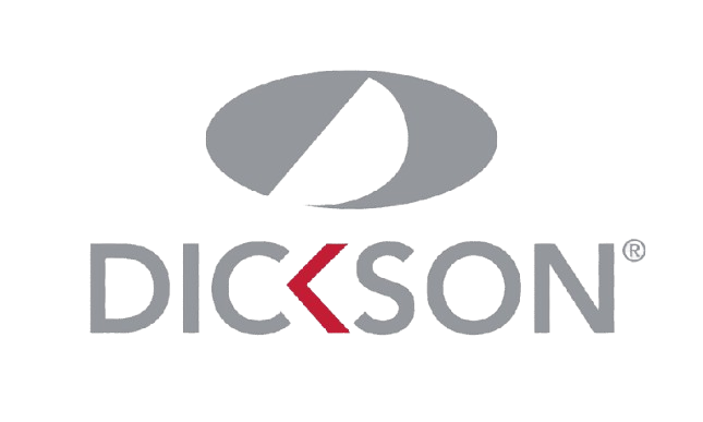 A logo featuring a stylized eye above the word 'Dickson' with a red and gray arrow-shaped design in the middle.