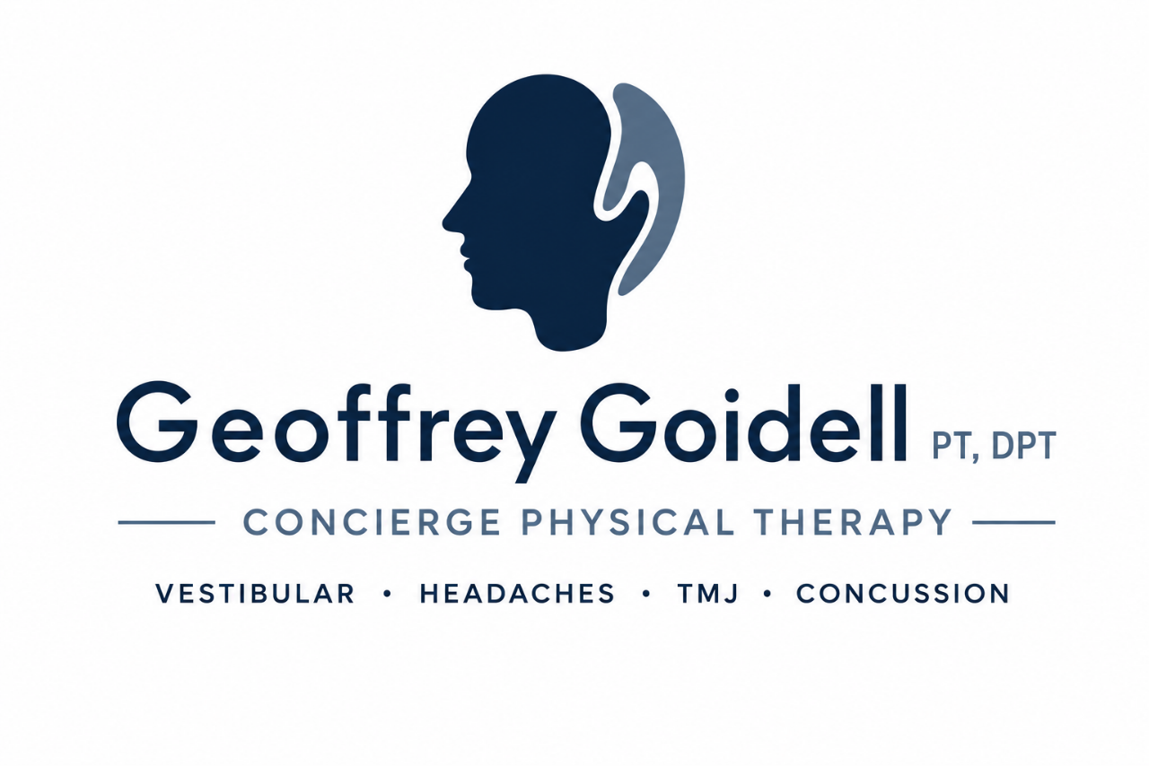 Business card for Geoffrey Goidell, a physical therapist, with an ear and face logo.