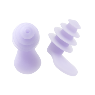 Two white silicone ear tips for wireless earbuds, arranged with one upright and the other lying on its side showing the external and internal views.