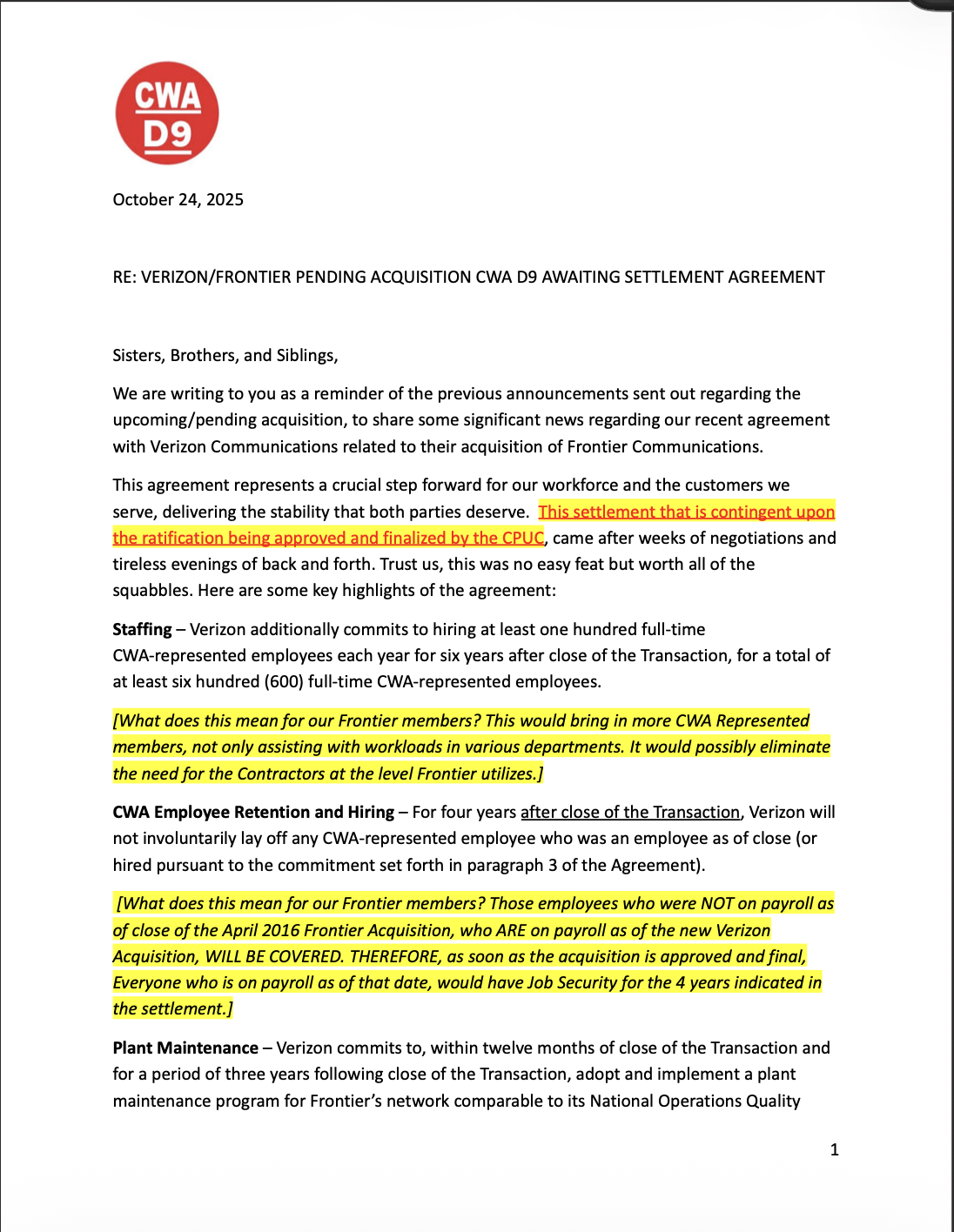 VZ/CPUC Joint Agreement