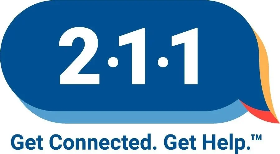 The 211 logo with a blue speech bubble background and a multicolor curl on the right side, and the text "Get Connected. Get Help." below.