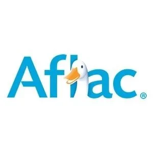 Aflac logo featuring blue text and a white duck with an orange beak.