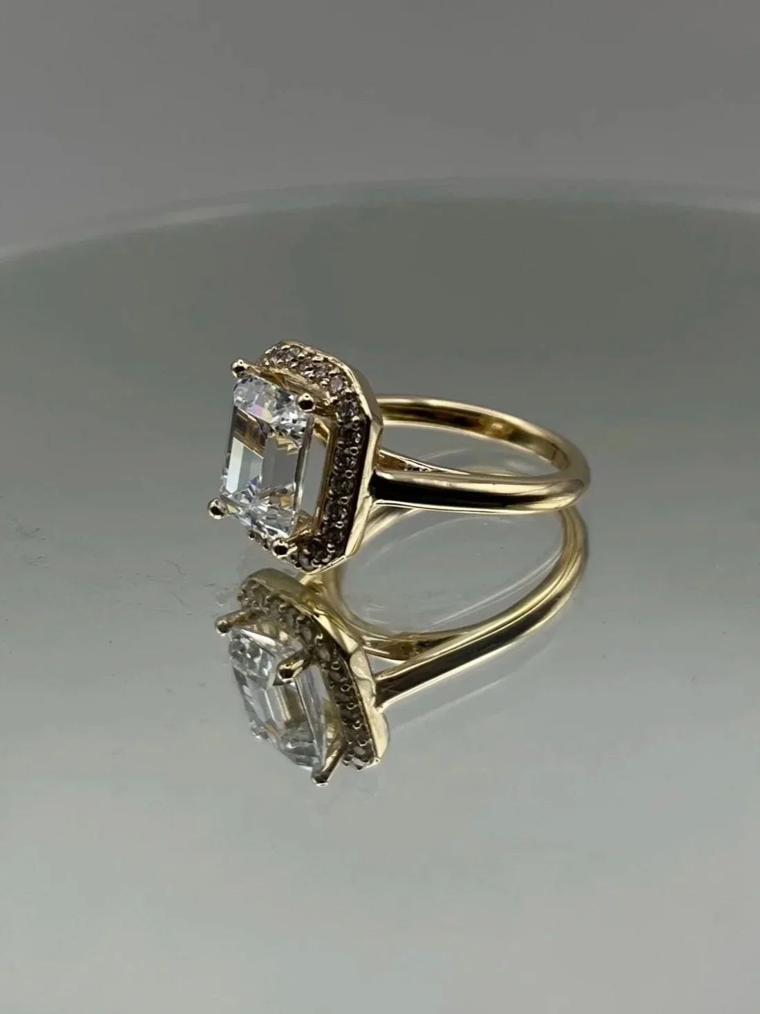 Halo and Emerald Set - 14K Yellow Gold