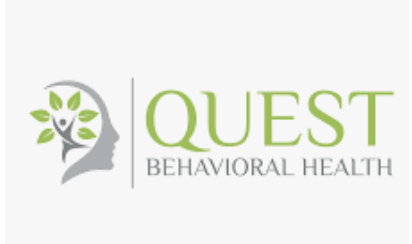 Logo for QUEST Behavioral Health featuring a stylized human head with a tree and leaves inside.