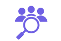 Icon of a magnifying glass over five people, representing search or analysis of a group.
