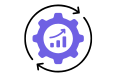 Icon of a gear with a bar graph inside, surrounded by circular arrows