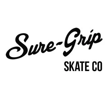 Logo with the text "Sure-Grip Skate Co" in black, stylized font on a white background.