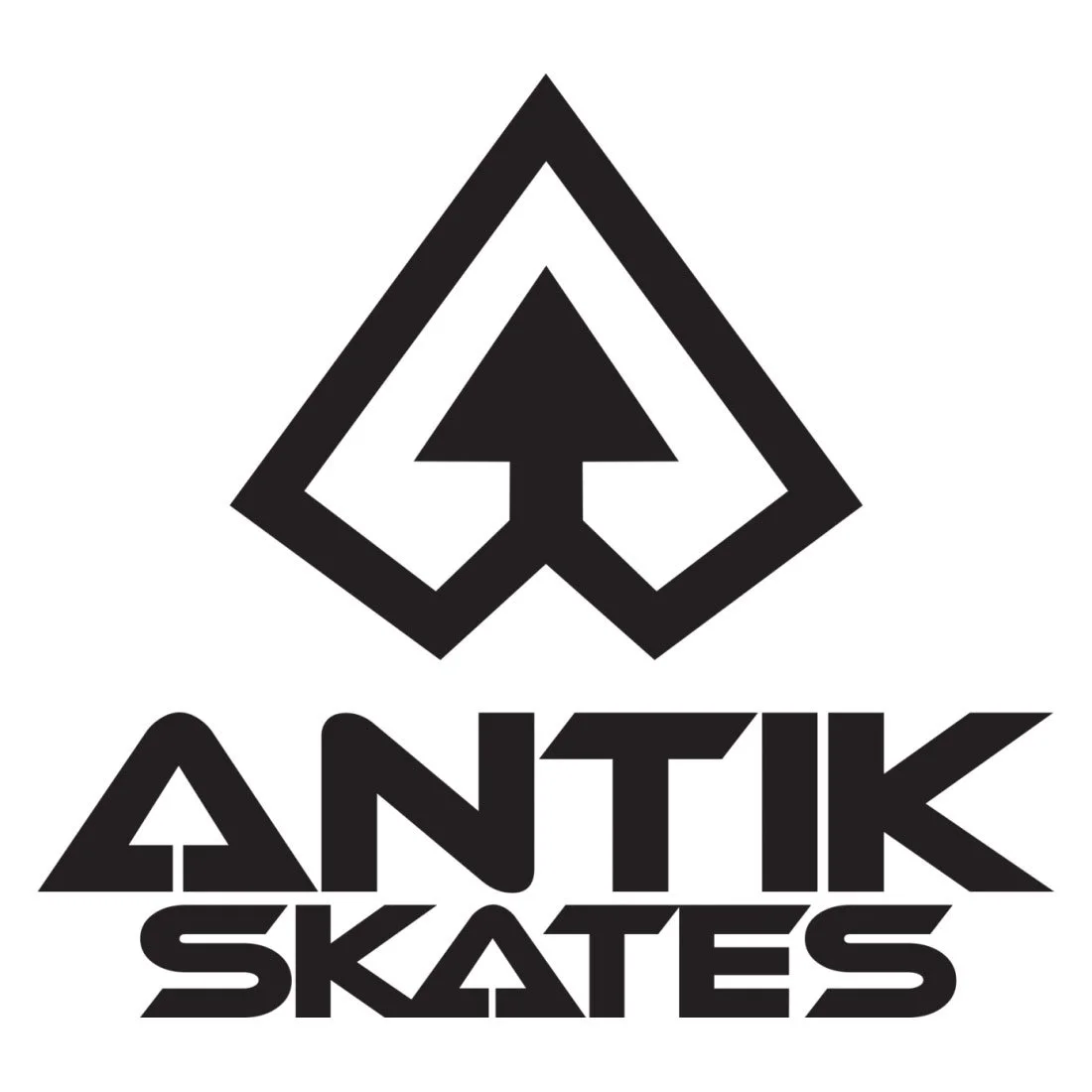 Logo for Antik Skates featuring a stylized arrow pointing upward within a diamond shape, with the words 'ANTIK SKATES' below in bold, geometric font.