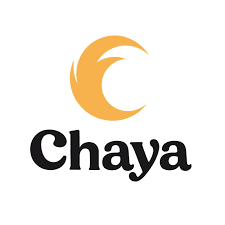 Chaya logo with a stylized yellow crescent moon and the word 'Chaya' below in black.