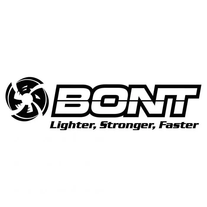 Bont logo with a circular graphic element and the slogan "Lighter, Stronger, Faster" in black and white.
