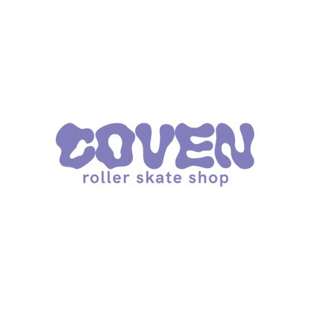 Logo for Coven Roller Skate Shop with stylized purple text on a white background.