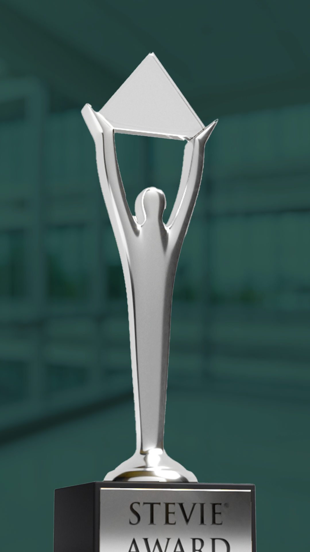 Silver trophy Stevie award, women in business, financial services medical service RCM
