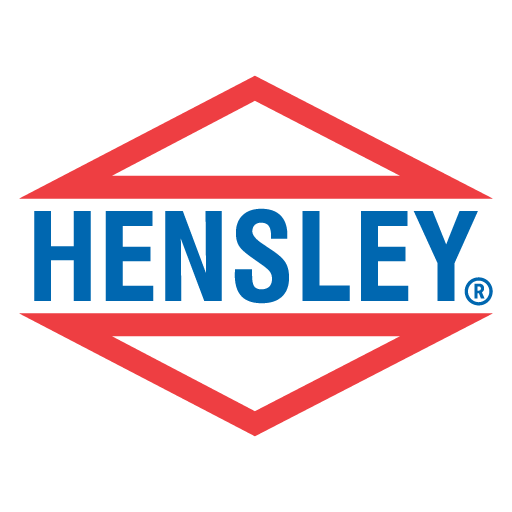 Hensley logo with red, white, and blue diamond-shaped border and bold blue text.