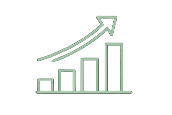 A green line graph with an upward trending arrow indicating growth.
