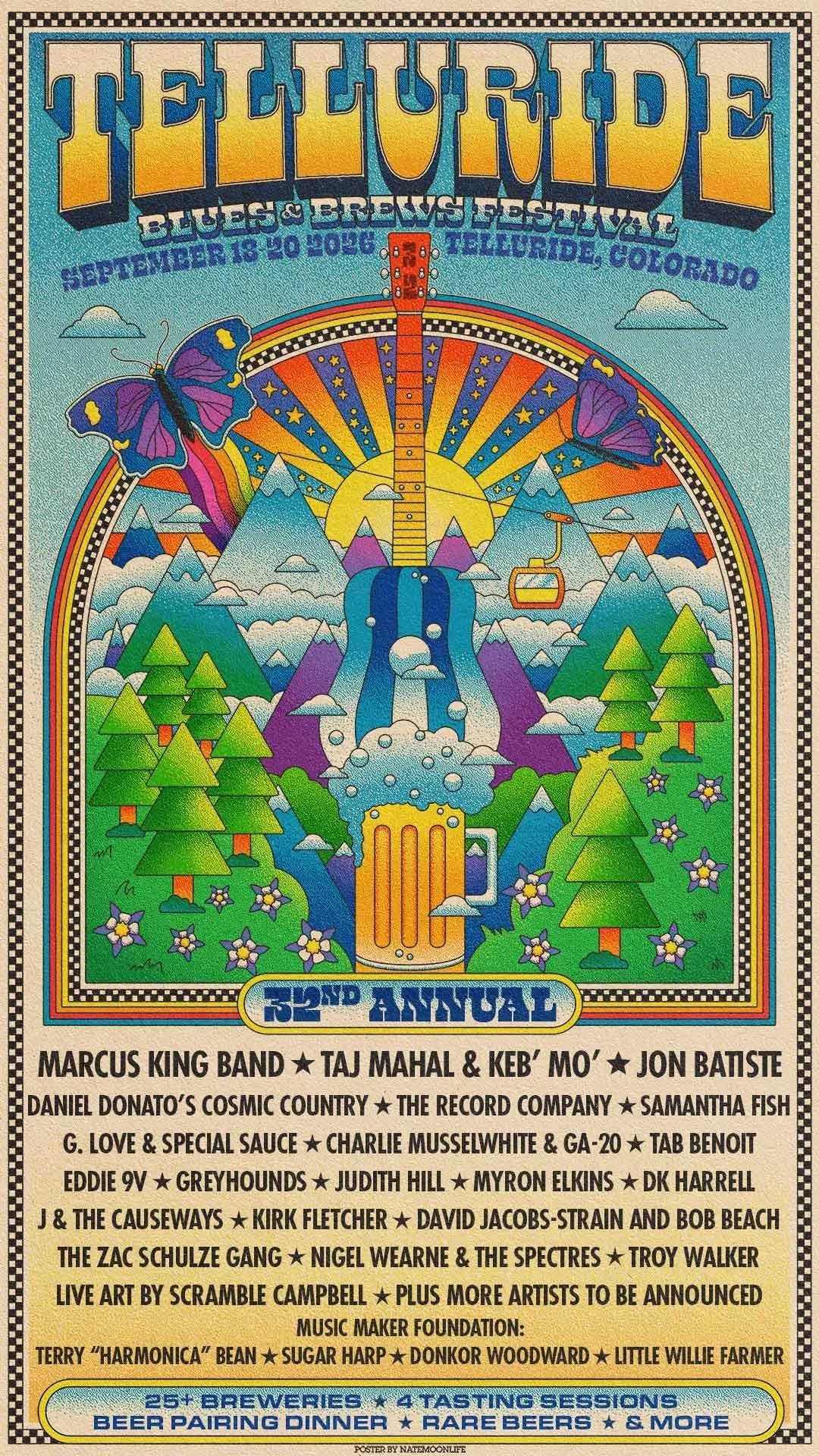 Telluride Blues &amp; Brews Festival                 32ND ANNUAL - SEPTEMBER 18-20, 2026 - TELLURIDE, CO