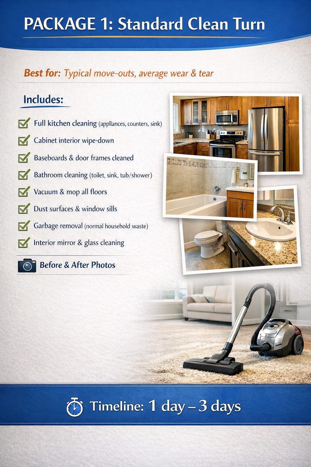 PACKAGE 1: Standard Clean Turn