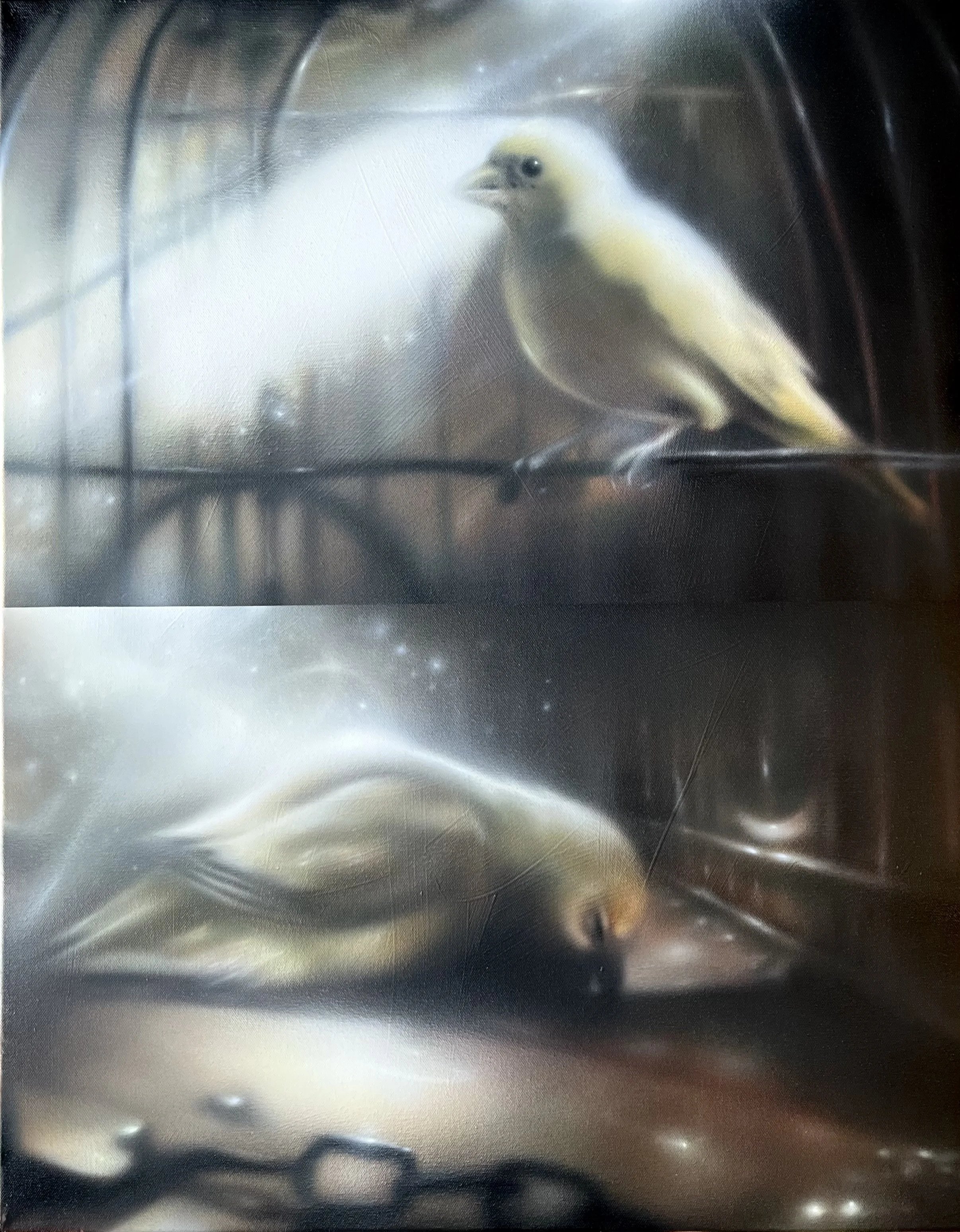 “It’s a beautiful feeling knowing when the roof may cave in.” Acrylic on 24x30” canvas. 2025