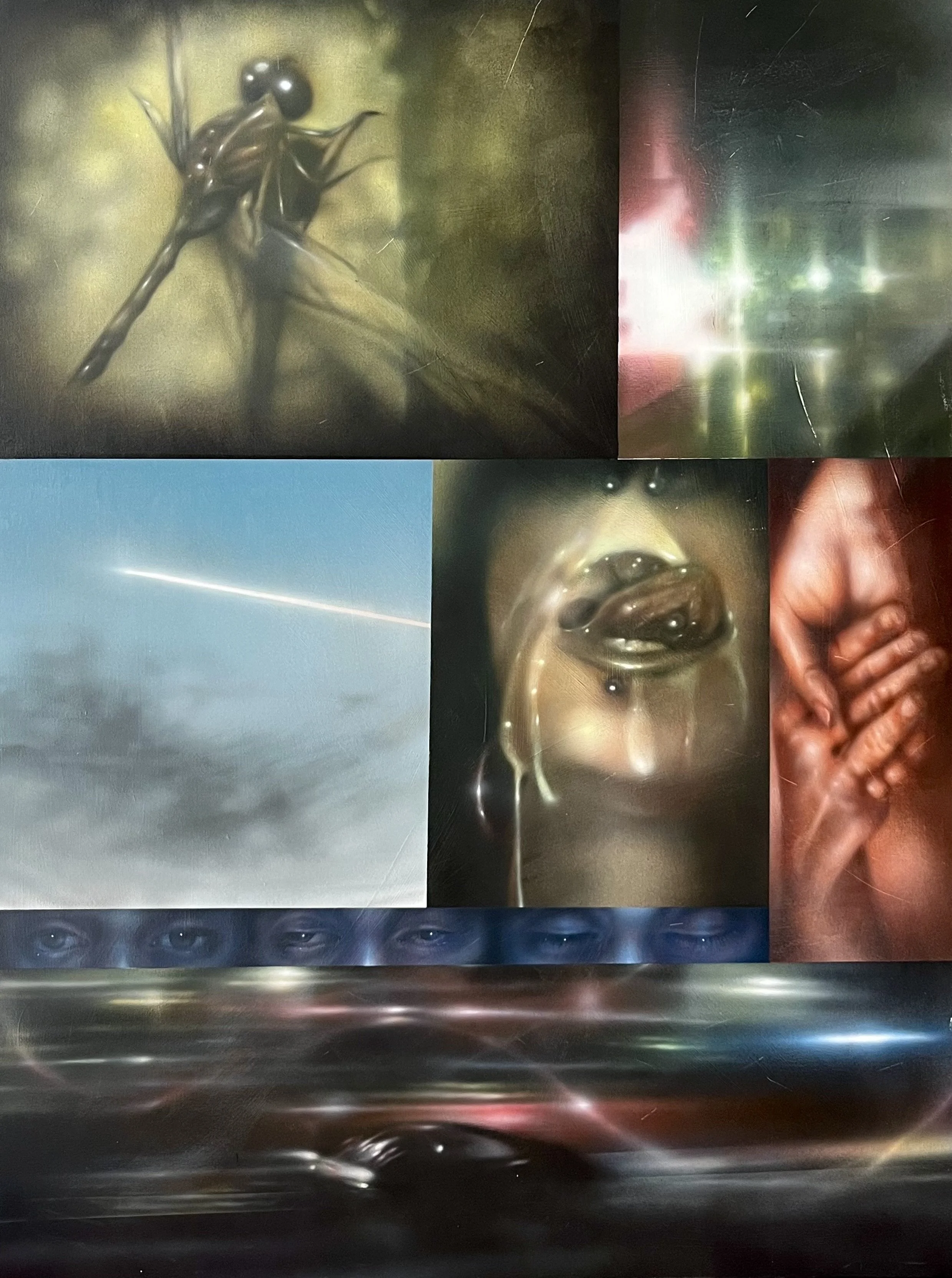 “Everything I misinterpret as a reason to survive.” Acrylic on 48x36” cotton canvas. 2026