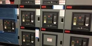 Close up of labeled circuit breakers inside an electrical panel