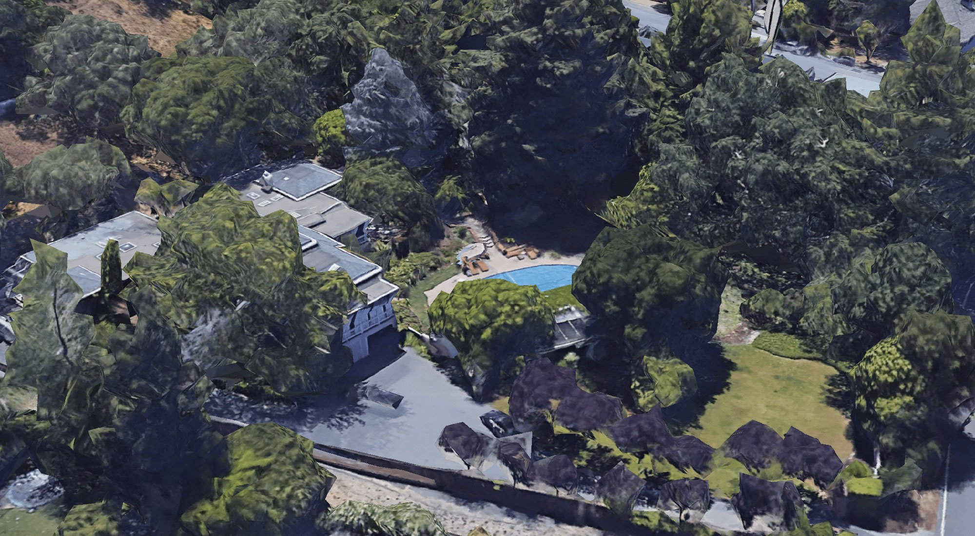 Aerial view of 6000-square-foot main residence and 900-square-foot ADU in Kentfield