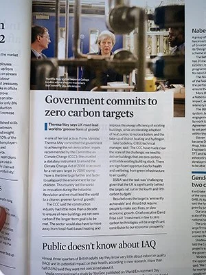 CIBSE Journal magazine article on Government commits to zero carbon targets