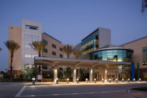 Kaiser Ontario Hospital exterior at evening