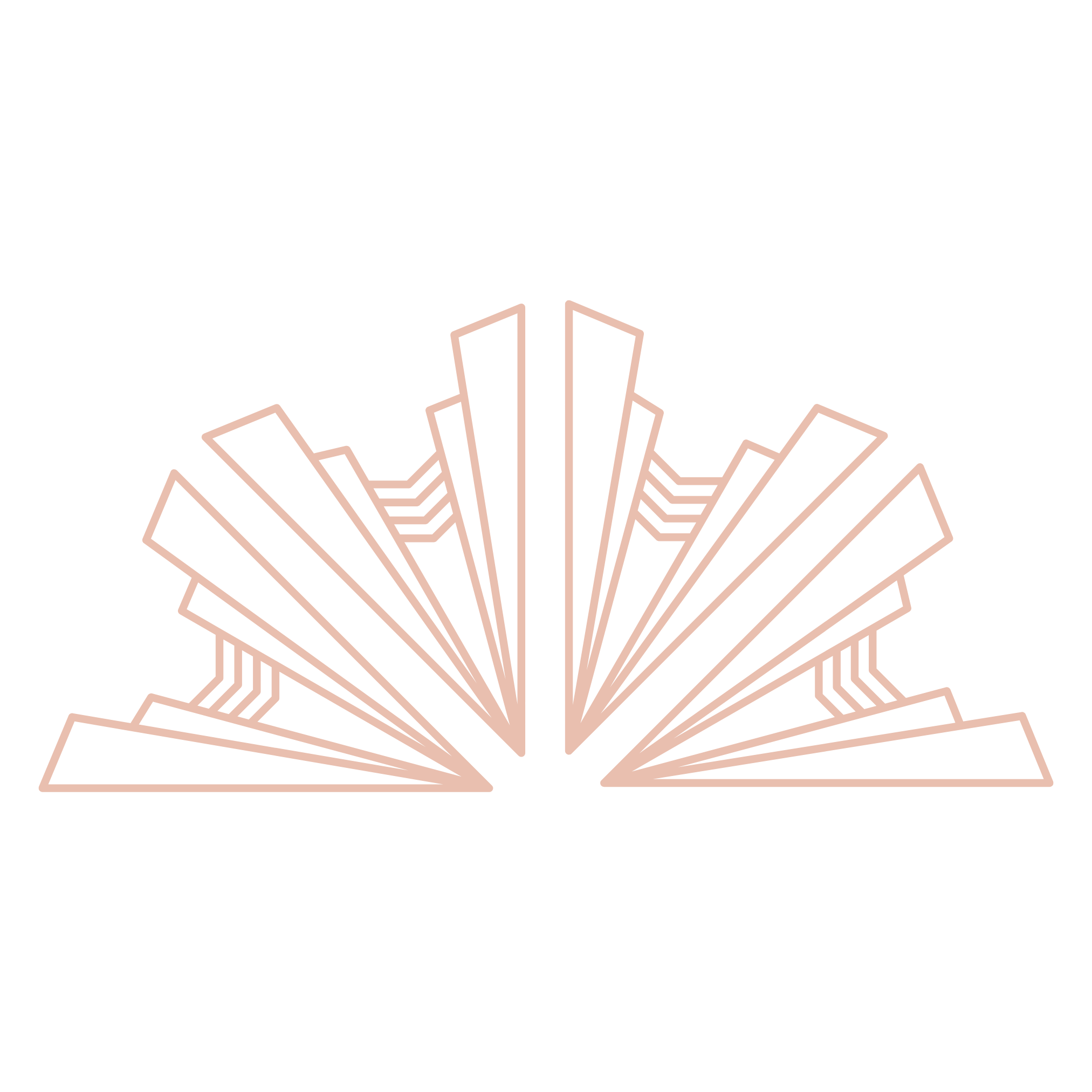 Art Deco style geometric fan design with symmetrical angular lines in pale pink.