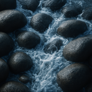 Flowing water among large smooth rocks in a stream