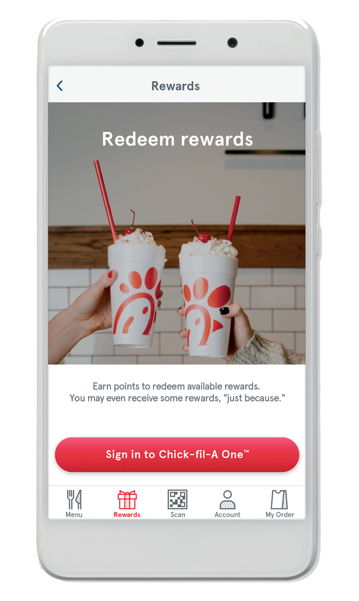 iphone with Chick-fil-A rewards on the app on the screen