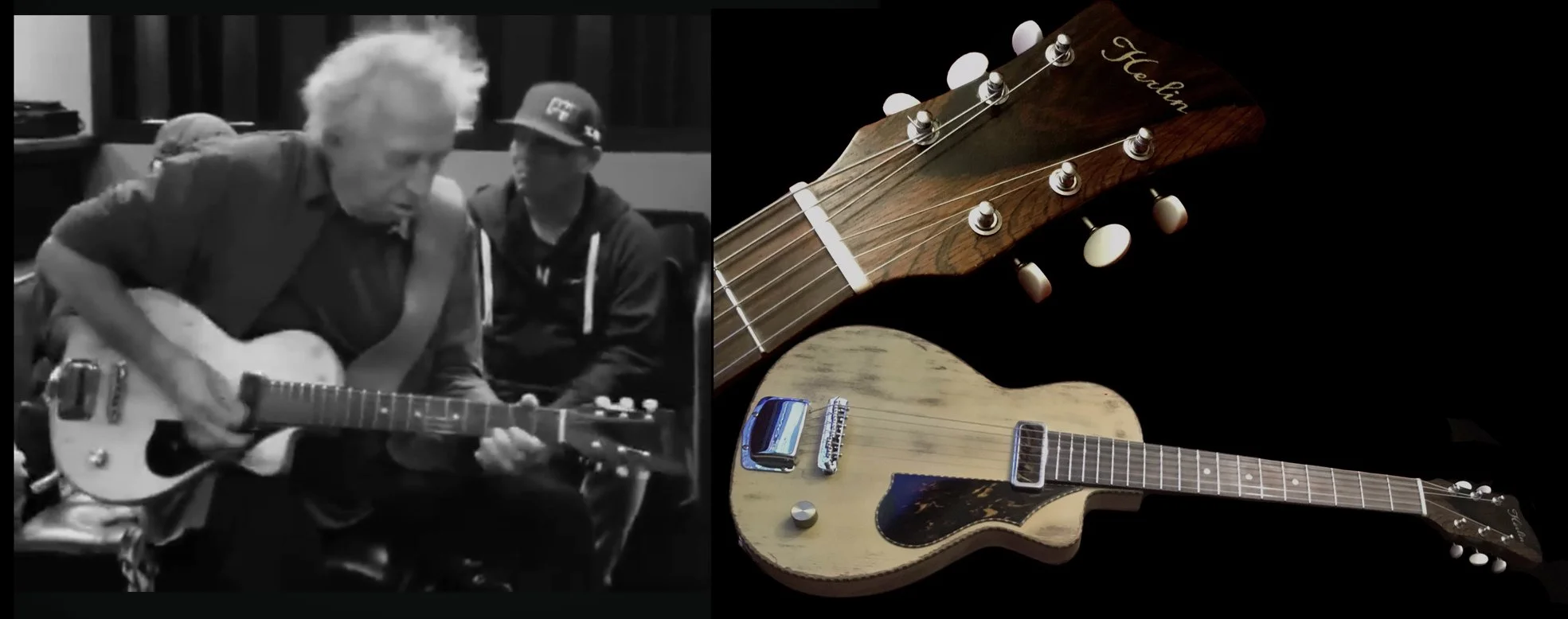 Keith Richards playing his Nymph electric guitar by Jim Herlin, Waiting For The Man, handcrafted in Stockholm with Scandinavian woods, acoustic roots,
electric guitar with an acoustic soul, Keef