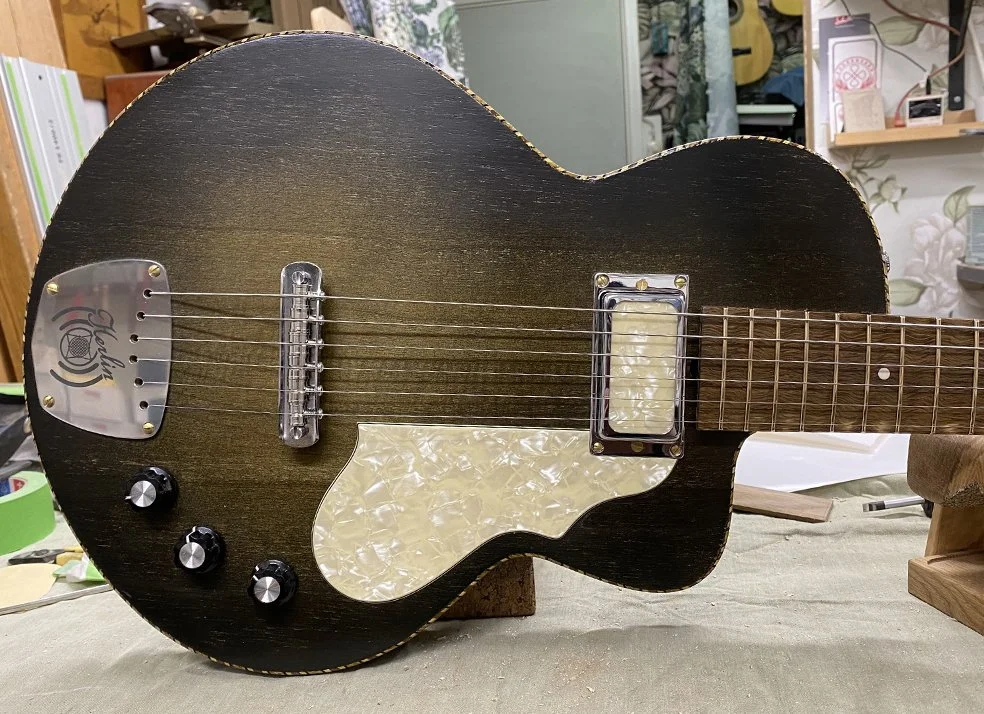 Nymph guitar neck and fretboard, built for fingerpicking, blues and acoustic jazz with responsive acoustic‑inspired tone