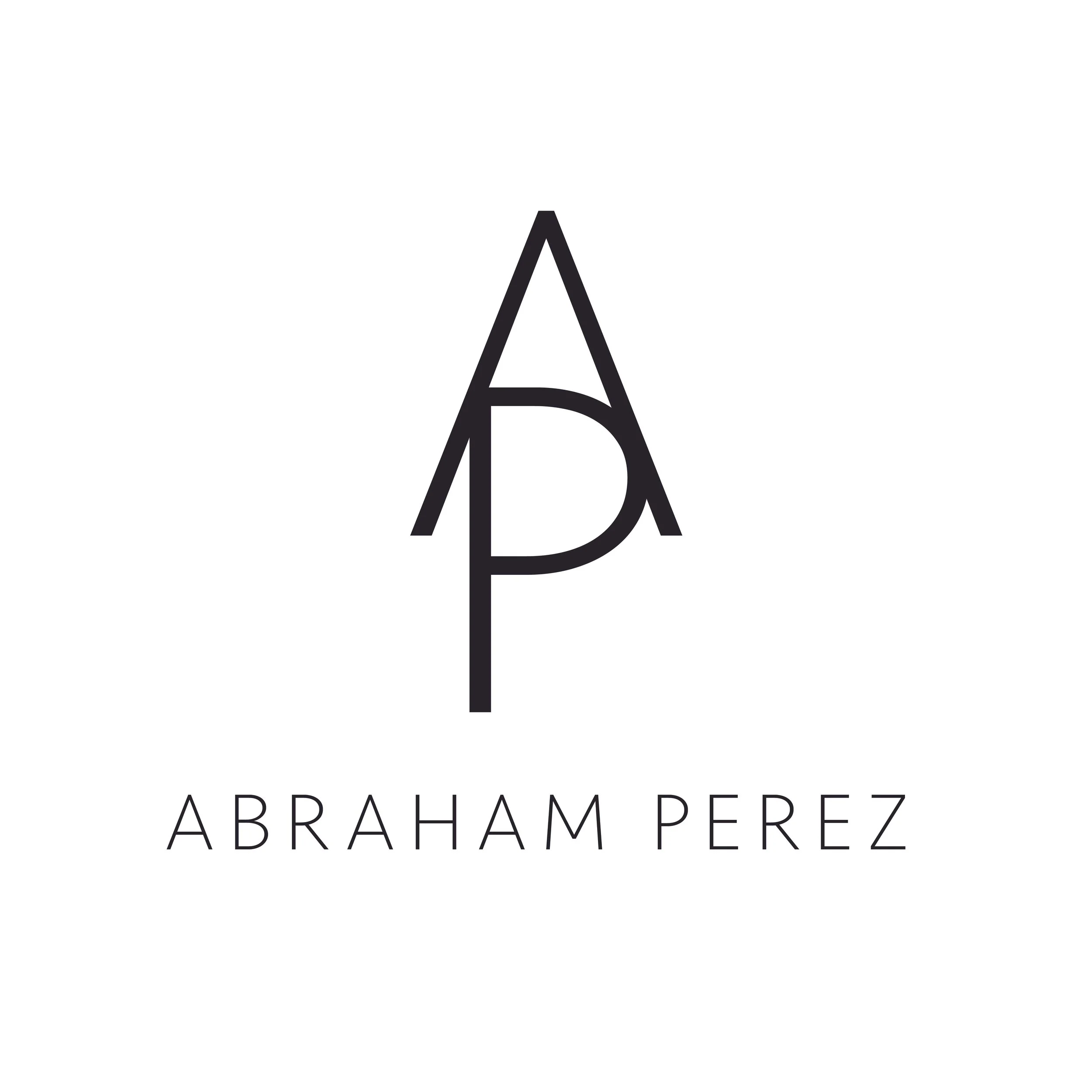 Minimal black monogram logo combining the letters A and P, with the name Abraham Perez set below on a white background.