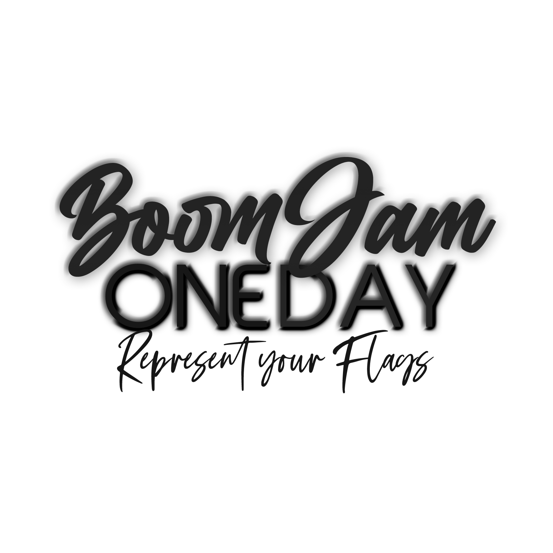 Texte noir sur fond noir disant 'Boom Jam One Day' avec une autre ligne non lisible