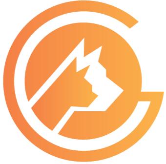 A logo with a lightning bolt and a zigzag line inside a circle, with an orange gradient background.