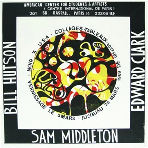 Collages Tableux. Bill Hutson, Sam Middleton, and Ed Clark show at the American Center in Paris, 1969.