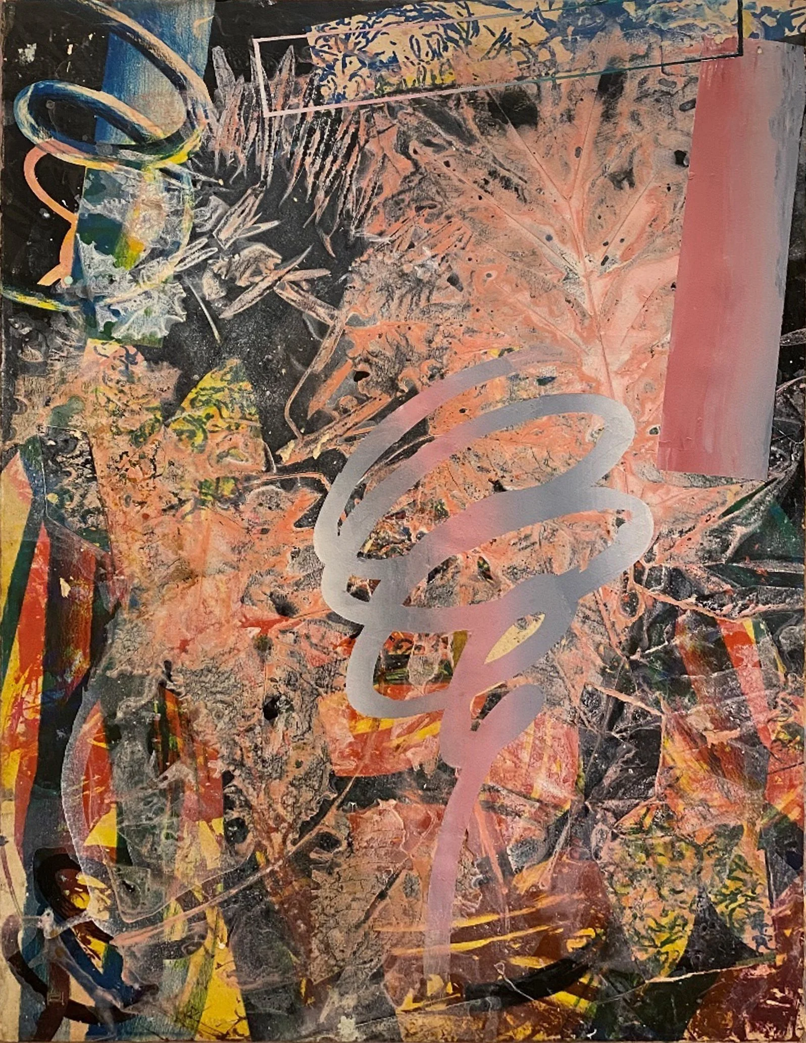 March 2002, "Ebco Na #35/100," 30 x 21 1/2 in., Acrylic and Collage on Lithograph, mounted on Plywood