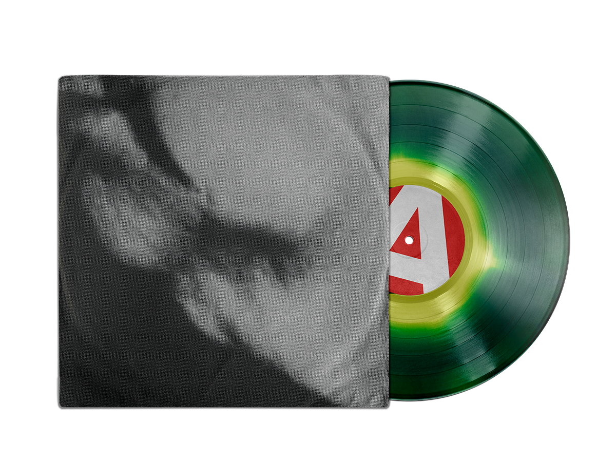 A black and white cover for a green-yellow spot vinyl record with a label featuring a red and white design for a band named SUPLEXX and album titled FUCK LIFE.