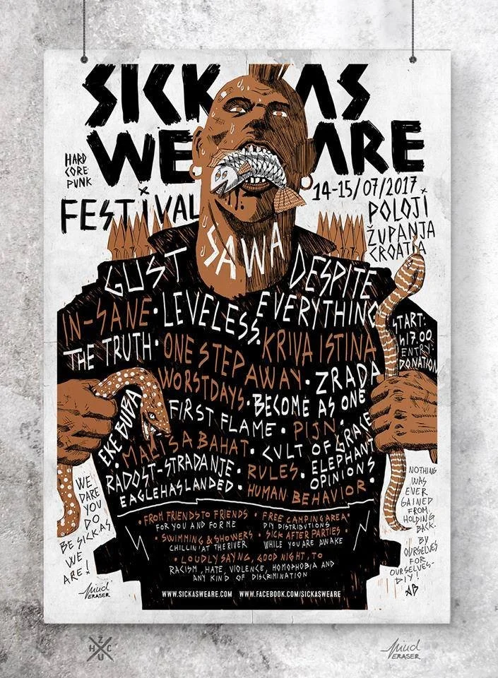 A graphic poster promoting the Sick As We Are Festival.