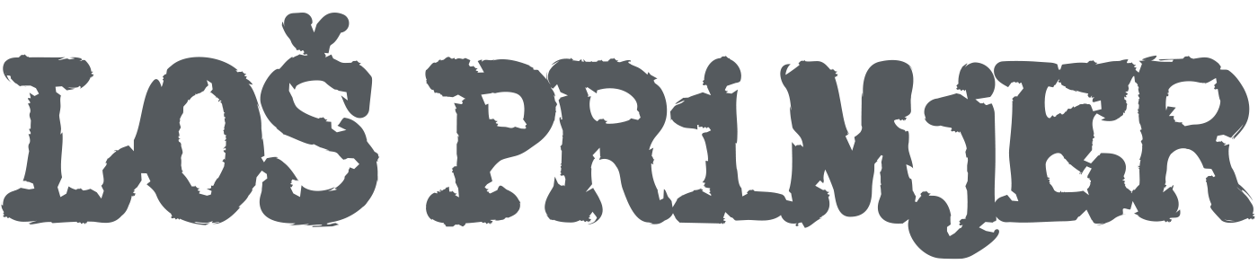 Text that reads "LOS PRIMJER" in a distressed, dark gray font on a black background.