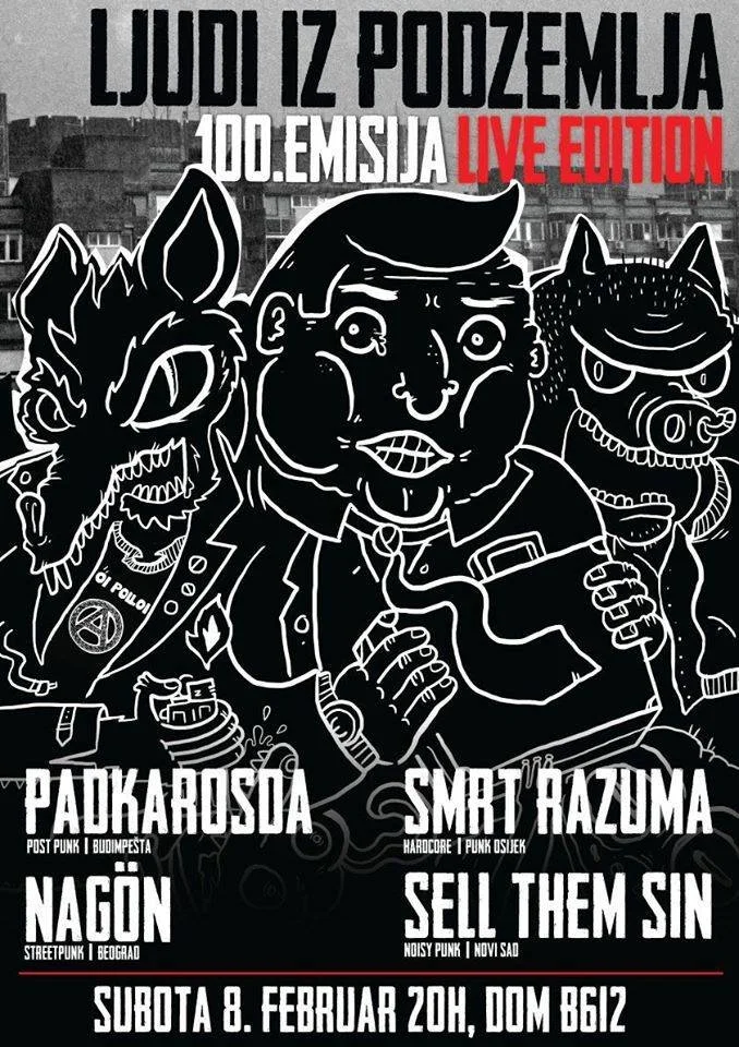 Poster advertising a live music event featuring band Smrt Hazuma, Nagon, and more.