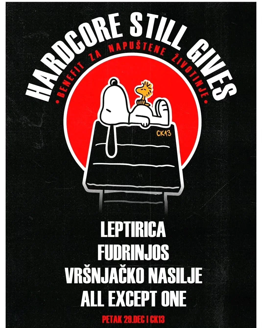 A graphic design with Snoopy lying on top of his doghouse, reading a book, with Woodstock sitting on his stomach. The background features a large red circle, and the text in the image discusses the benefits of staying sober.
