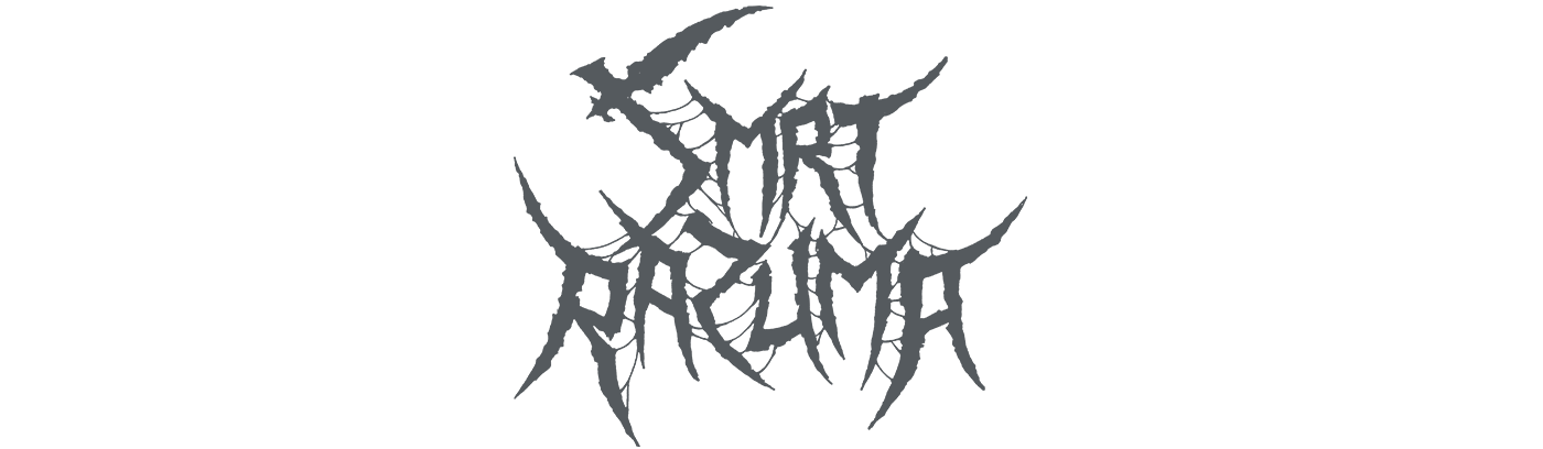 Black background with a gray, jagged, ornate metal band logo reading 'SMRT RAZUMA'.