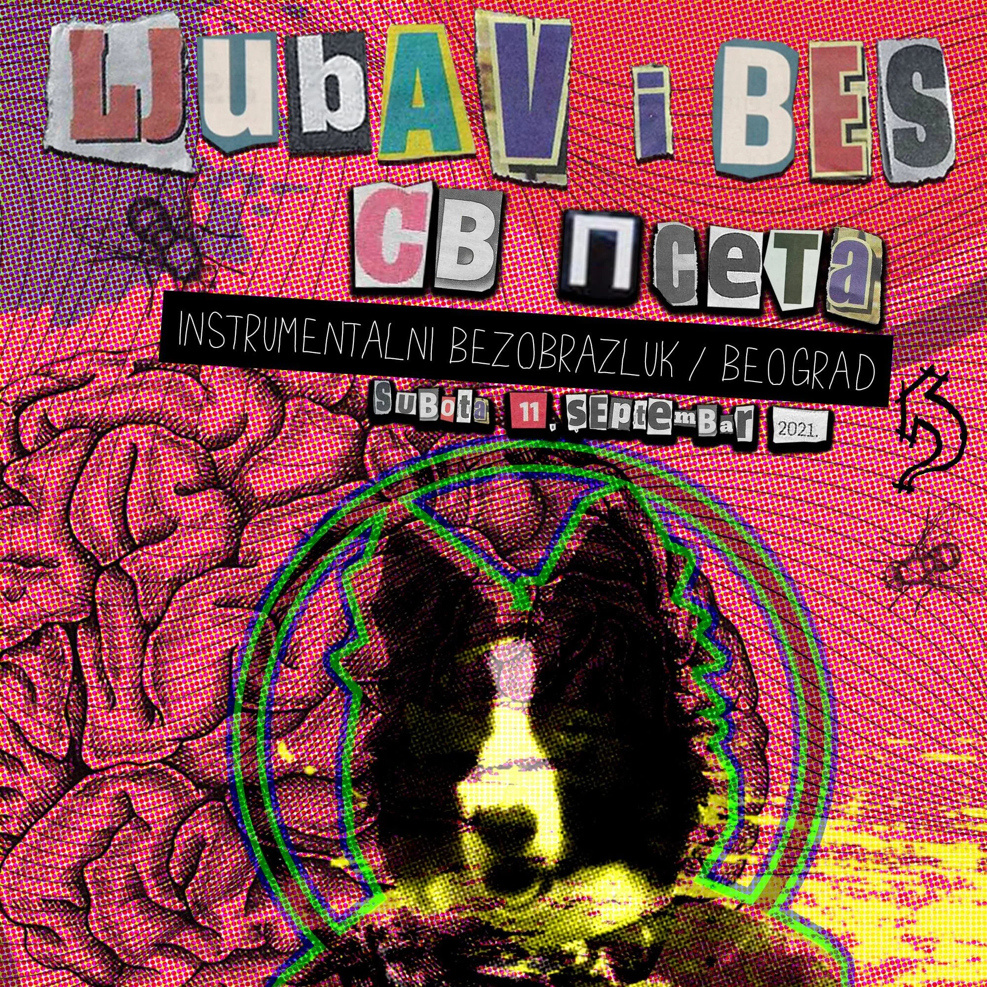 Colorful collage with cut-out letters spelling out 'SUBOT' and a masked figure with a brain illustration, behind a black banner with white text and a date.