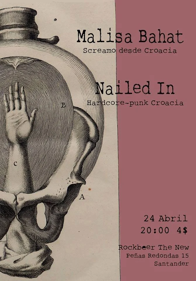 Flyer for a hardcore-punk concert featuring Malisa Bahat and Nailed In, with the event details including date, time, and location.