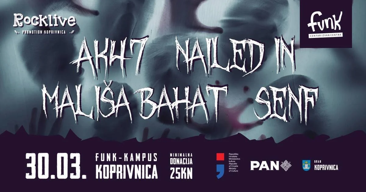 Event poster with a dark, abstract background and distorted text.