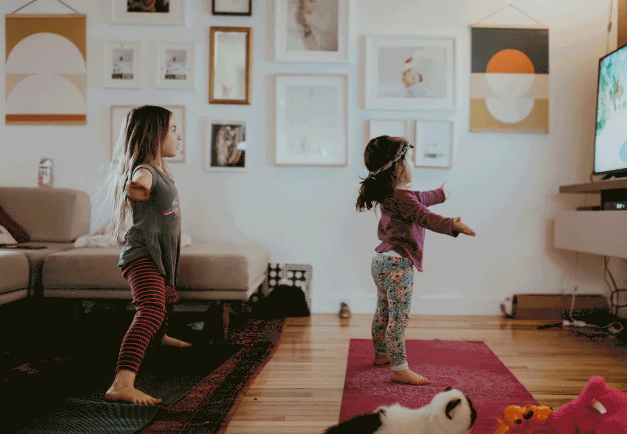 My girls finding ways to pass the time, like yoga!
