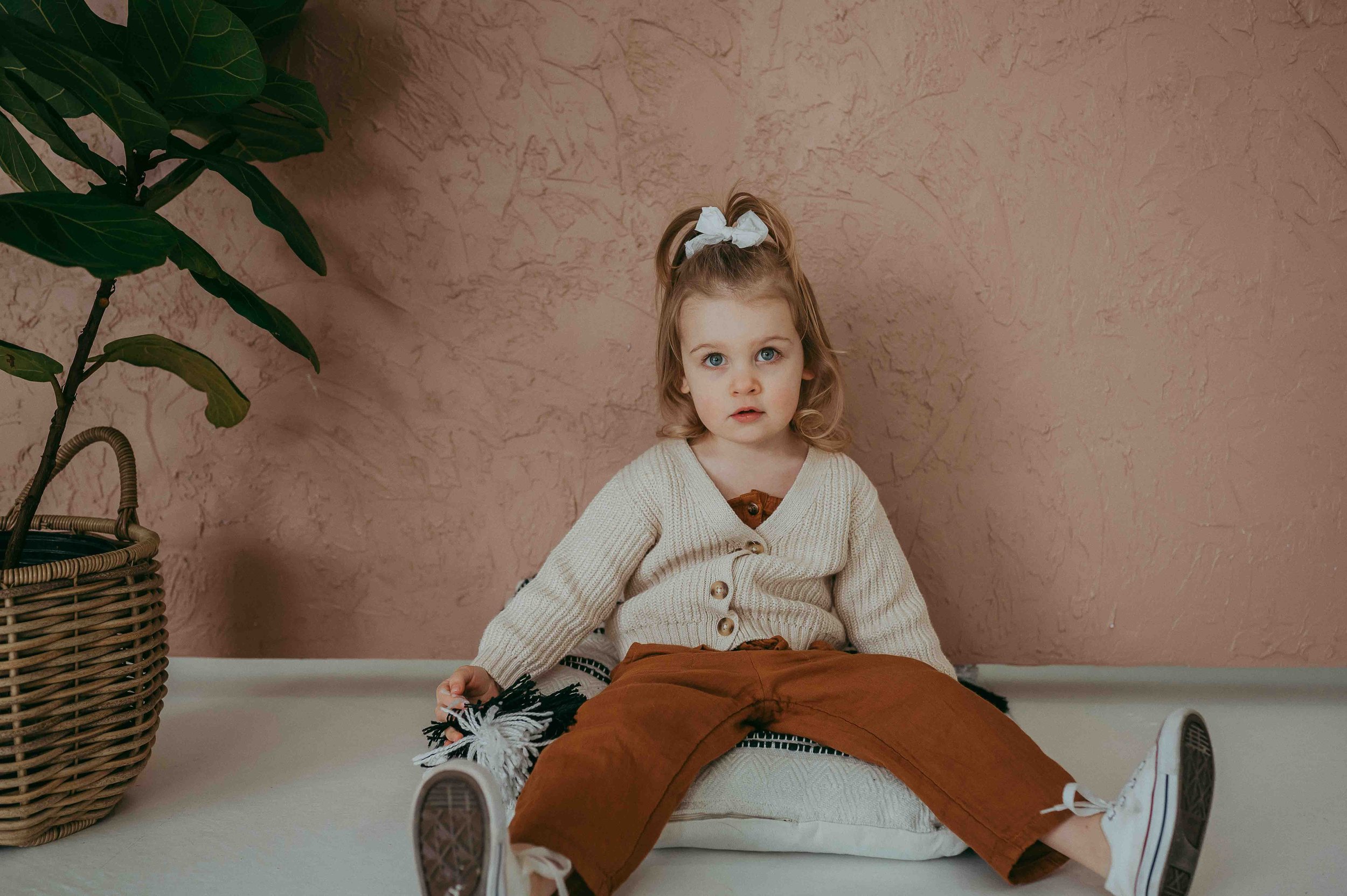 Photo of stylish girl in studio session. 