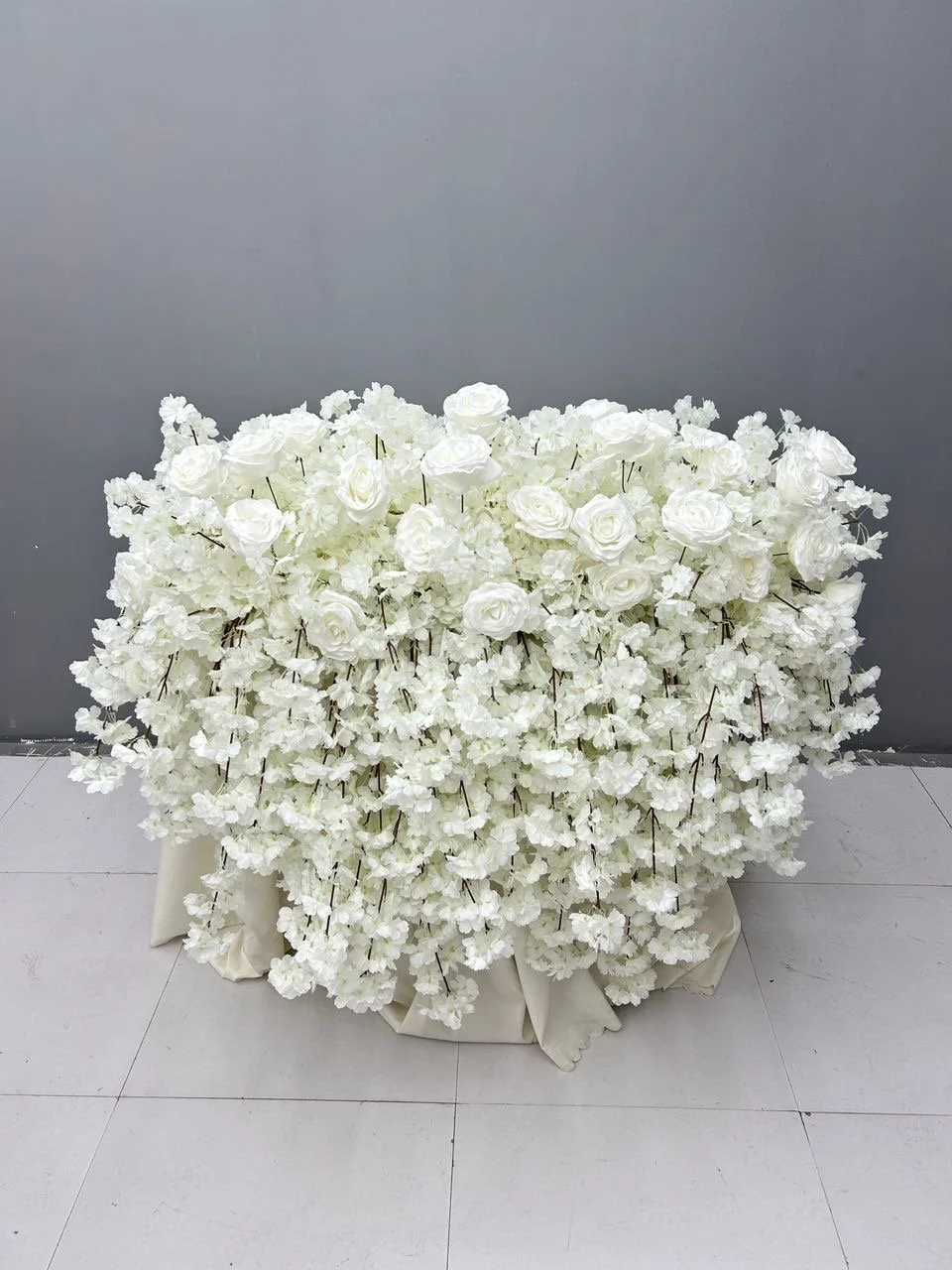 White rose and cherry blossom wedding table decor