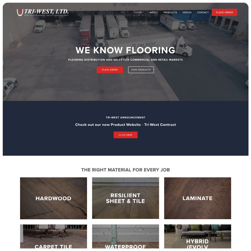 Website homepage for TriWest flooring.